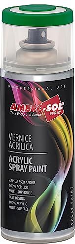 Ambro-Sol Smalto Acrilico Multiuso, Vernice Brillante per Interni ed Esterni, Adatto per Qualsiasi Tipo di Materiale, Bomboletta Spray in Banda Stagnata Riciclabile 400 ml, Verde Smeraldo