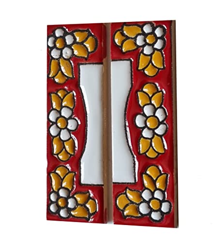 Generic Piastrelle in ceramica con numeri e lettere, motivo floreale rosso, dimensioni delle piastrelle: 7,5 cm x 3,5 cm, da 2 a 10 cornici per piastrelle (estremità (come set))