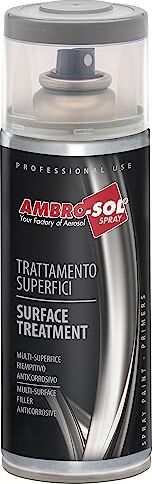 Ambro-Sol Smalto Trattamento per Superfici, Antiruggine, Protegge dalla Ruggine le Superfici di Metallo, Copre Graffi e Imperfezioni, Bomboletta Spray in Banda Stagnata 400 ml, Grigia