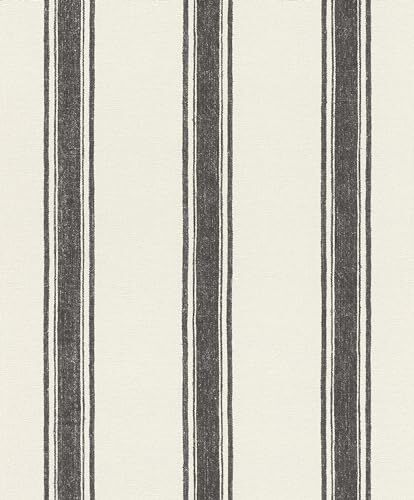 Rasch Tapete  Carta da parati in tessuto non tessuto con strisce bianche e nere, collezione Lirico