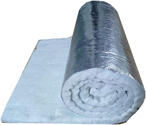 DOKUYIE Coperta in fibra di ceramica, tappetino isolante su un lato in foglio di alluminio rivolto verso il basso, 10 mm di spessore, per camino, barbecue, griglia, forno, fornello, 1 x 0,61 m