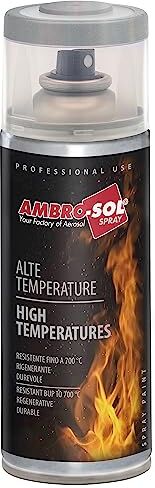 Ambro-Sol Smalto / Vernice Alte Temperature, Bomboletta Spray in Banda Stagnata Riciclabile 400 ml, Alluminio