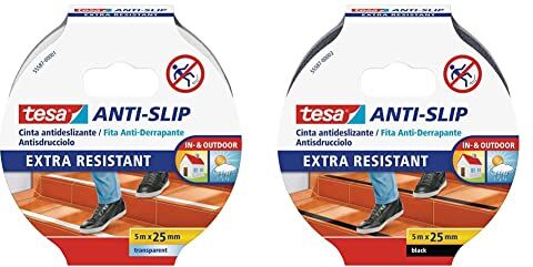 Tesa Nastro Antiscivolo Adesivo Antiscivolo per L?Uso Interno Ed Esterno per Scale e Pavimenti Lisci Trasparente 5 m x 25 mm & Nastro Antiscivolo Adesivo Antiscivolo per L