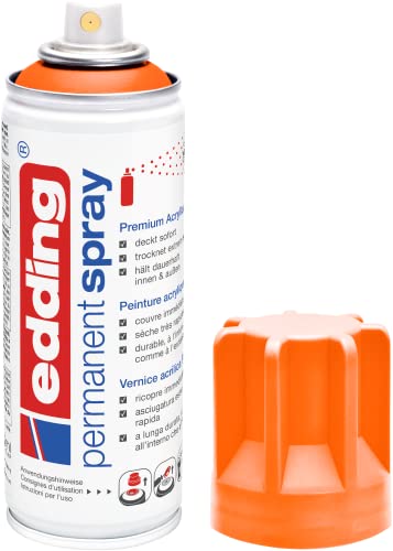 Edding 5200 Spray Permanente, Arancione Fluo, 200 Ml, Vernice Acrilica Premium per Dipingere e Decorare Vetro, Metallo, Legno, Ceramica, Plastica, Tela, Smalto Acrilico, Vernice Spray