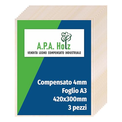 Generico APA Holz Compensato di Betulla 4 mm, Foglio A, Pannelli Multistrati di Betulla, Compensato Legno Qualità Professionale B/BB, Bricolage, Pirografia, Traforo, Legno da Decorare 420x00 mm Pezzi