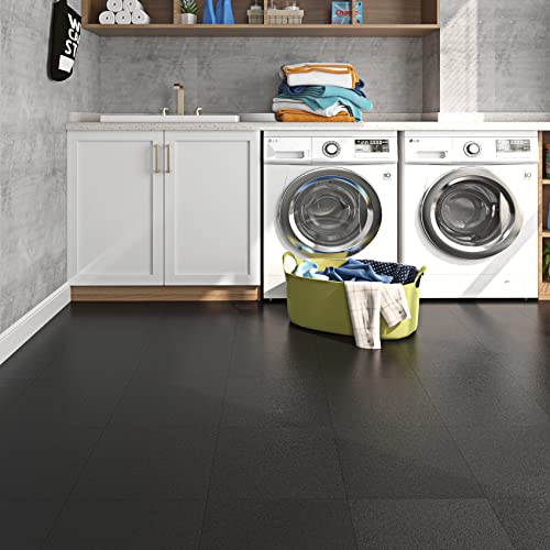 Livelynine 16 Piastrelle Pavimento PVC Adesivo Nero Piastrelle Adesive Pavimento Bagno 30cm x 30cm PVC Adesivo Pavimento Cucina Linoleum Pavimento Adesivo Camera Pavimento PVC Adesivo Grigio Antracite