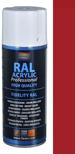 FAREN RAL ACRYLIC, Vernice spray Acrilica 100%, Smalto FIDELITY RAL, Colori Brillanti a Rapida Essiccazione, 400ml (RAL 3002 ROSSO CARMINIO)(1pz)