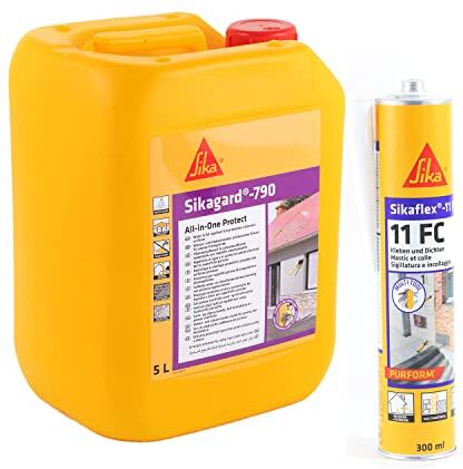 SIKA Kit 1x Protettivo invisibile, gard 790 All-in-One Protect, 5L, Facciate, pavimenti e tetti + 1x Incollaggio e sigillatura multiuso, interni ed esterni, Bianco, 300ml