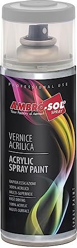 Ambro-Sol Smalto Acrilico Multiuso, Vernice Brillante per Interni ed Esterni, Adatto per Qualsiasi Tipo di Materiale, Bomboletta Spray in Banda Stagnata Riciclabile 400 ml, Alluminio