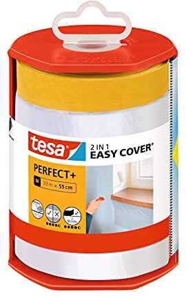 Tesa Easy Cover Perfect+ Dispenser XL, 2 in 1, pellicola e nastro washi per mascherature in pratico dispenser, Per tagli puliti e precisi, Copri lama integrato, 33 m x 0,55 m