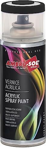 Ambro-Sol Smalto Acrilico Multiuso, Vernice Brillante per Interni ed Esterni, Adatto per Qualsiasi Tipo di Materiale, Bomboletta Spray in Banda Stagnata Riciclabile 400 ml, Nero Satinato