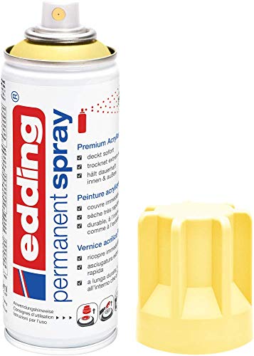 Edding 5200 Spray Permanente, Giallo Pastello Opaco, 200 Ml, Vernice Acrilica Premium per Dipingere e Decorare Vetro, Metallo, Legno, Ceramica, Plastica, Tela, Smalto Acrilico, Vernice Spray