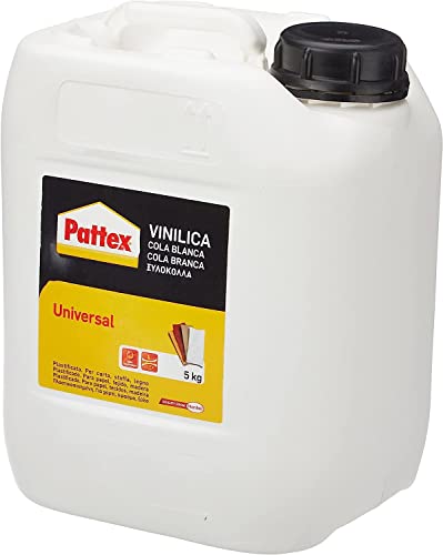 Loctite Pattex Vinilica Universale Colla liquida, Colla legno, sughero, feltro, tessuti, carta, cartone, ecc., Colla vinilica bianca all’uso e trasparente quando asciutta, tanica 5kg