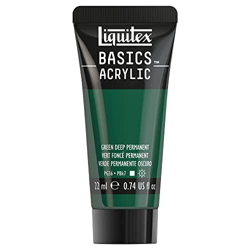 LIQUITEX Basics, Pittura Acrilica, Pigmenti per Artisti Monopigmentati, Resistente alla Luce, Durevole nel Tempo, Finitura Satinata, Tubetti da 22 ml, Verde Scuro Permanente