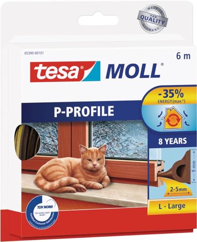 Tesa Moll P-Profile Seal Gomma Sigillante per L'Isolamento degli Spazi tra Porte e Finestre Marrone 6 m x 9 mm x 5,5 mm