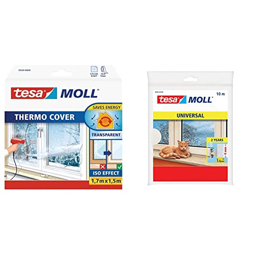 Tesa Moll Thermo Cover Window Pellicola Isolante per Finestre, Isolante Termico Trasparente per le Finestre & Moll Standard I-Profil Guarnizione Adesiva in Schiuma per L'Isolamento Termico