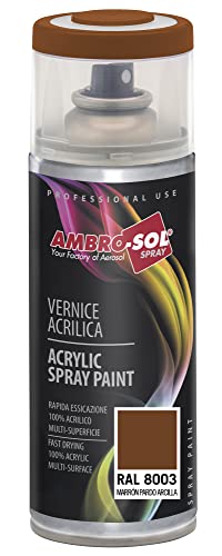 Ambro-Sol Smalto Acrilico Multiuso, Vernice Brillante per Interni ed Esterni, Adatto per Qualsiasi Tipo di Materiale, Bomboletta Spray in Banda Stagnata Riciclabile 400 ml, Marrone Fango