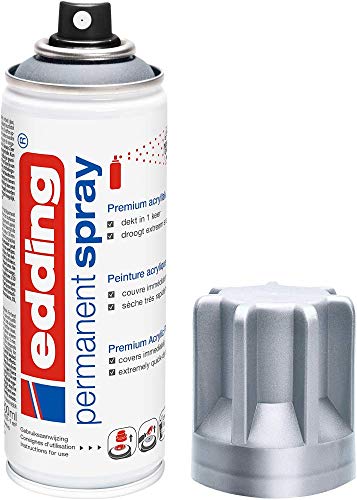 Edding 5200 Spray Permanente, Argento Opaco, 200 Ml, Vernice Acrilica Premium per Dipingere e Decorare Vetro, Metallo, Legno, Ceramica, Plastica, Tela, Smalto Acrilico, Vernice Spray