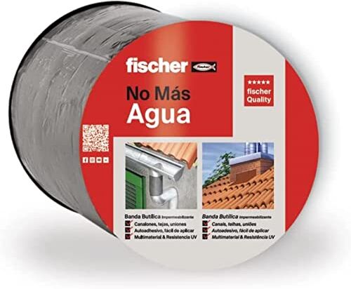 Fischer Nastro in gomma butilica impermeabile autoadesivo 10x10cm per tetto, riparazione grondaie, lamiere, scarichi, grigio