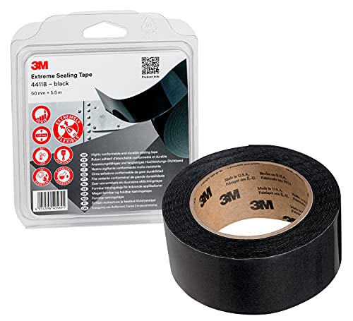 3M 4411B Nastro Sigillante Extreme Fornisce Una Sigillatura Immediata Senza Tempi Di Attesa O Trasudamenti Associati Ai Sigillanti Liquidi 50Mm X 5.5M, Nero, Spessore: 1.0Mm (1 Pezzo)