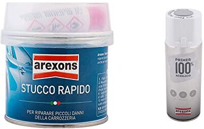 AREXONS 0190197 8454 Stucco RAPIDO FAIDATE GR200, Grigio Chiaro & PRIMER 100% ACRILICO Fondo Antiruggine Grigio Smalto spray 400 ml vernice spray