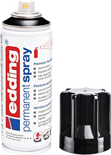 Edding 5200 Spray Permanente, Nero Lucido, 200 Ml, Vernice Acrilica Premium per Dipingere e Decorare Vetro, Metallo, Legno, Ceramica, Plastica, Tela, Smalto Acrilico, Vernice Spray