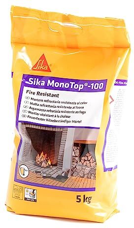 SIKA Monotop 100 Fire Resistant, Grigio Malta refrattaria monocomponente Allettamento di blocchi refrattari Facile da applicare Sacchi da 5 kg