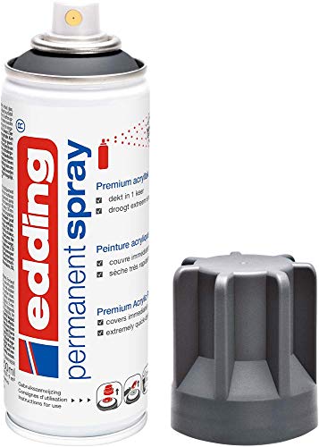 Edding 5200 Spray Permanente, Antracite Opaco, 200 Ml, Vernice Acrilica Premium per Dipingere e Decorare Vetro, Metallo, Legno, Ceramica, Plastica, Tela, Smalto Acrilico, Vernice Spray