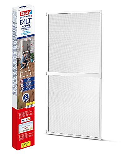 Tesa Insect Stop FALT Zanzariera Con telaio pieghevole in alluminio per porte Con telaio telescopico regolabile Bianco 80 cm x 170 cm a 100x cm x 220 cm