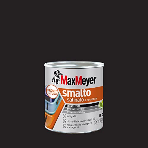 MAXMEYER Smalto a solvente per ferro e legno satinato NERO R9005 0,750 L