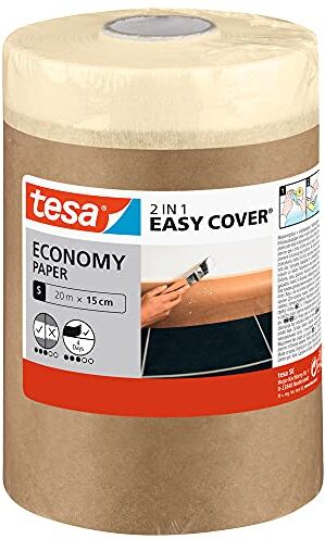 Tesa Easy Cover UNIVERSAL Paper, 2in1 carta per mascherature con nastro adesivo per lavori di pittura e ristrutturazione, 20 m x 15 cm