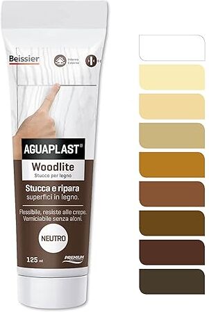 AGUAPLAST Woodlite stucco per legno colorato. Fibrato, resiste alle dilatazioni fino al 20%. Ideale per buchi e crepe in mano unica senza ritiro. Neutro