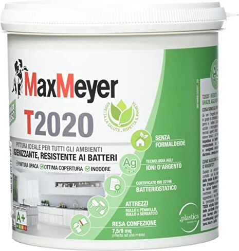 MAXMEYER Pittura per interni Traspirante T2020 Igienizzante, resistente ai batteri Bianco 0.75 l