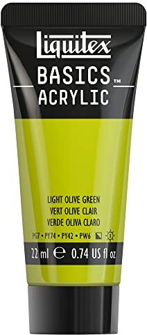 LIQUITEX Basics, Pittura Acrilica, Pigmenti per Artisti Monopigmentati, Resistente alla Luce, Durevole nel Tempo, Finitura Satinata, Tubetti da 22 ml, Verde Oliva Chiaro