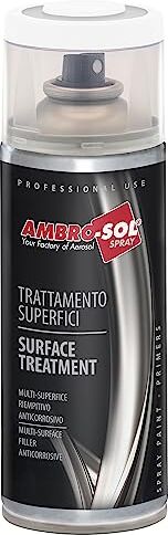 Ambro-Sol Smalto Trattamento per Superfici, Antiruggine, Protegge dalla Ruggine le Superfici di Metallo, Copre Graffi e Imperfezioni, Bomboletta Spray in Banda Stagnata 400 ml, Bianco