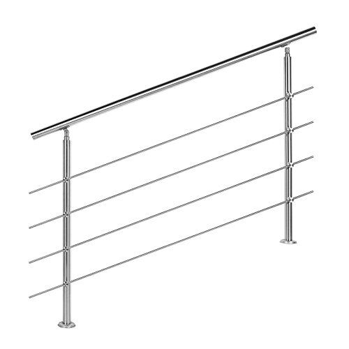 Wiltec Ringhiera per scale acciaio inossidabile spazzolato 4 traverse 140cm Corrimano scala