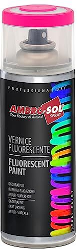 Ambro-Sol Smalto / Vernice Finiture Speciali Fluorescenti, Ideale per Materiali che si Trovano all’Interno Abitazioni, Bomboletta Spray in Banda Stagnata Riciclabile 400 ml, Fucsia