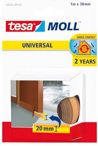 Tesa moll Universal Paraspifferi per Porte Rotolo adesivo in schiuma Adatto per isolare stanze con pavimenti lisci e uniformi Colore: Marrone 100 cm x 38 mm