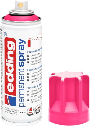 Edding 5200 Spray Permanente, Rosa Fluo, 200 Ml, Vernice Acrilica Premium per Dipingere e Decorare Vetro, Metallo, Legno, Ceramica, Plastica, Tela, Smalto Acrilico, Vernice Spray