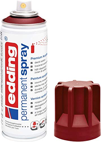 Edding 5200 Spray Permanente, Rosso Porpora Opaco, 200 Ml, Vernice Acrilica Premium per Dipingere e Decorare Vetro, Metallo, Legno, Ceramica, Plastica, Tela, Smalto Acrilico, Vernice Spray