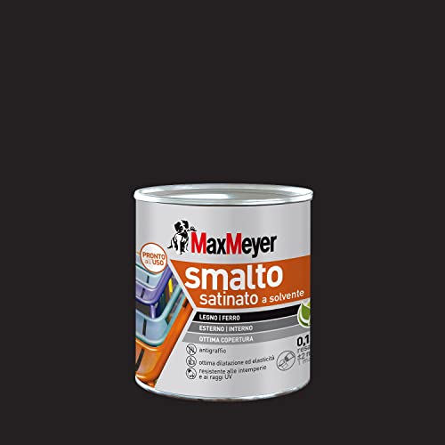 MAXMEYER Smalto a solvente per ferro e legno satinato NERO R9005 0,125 L