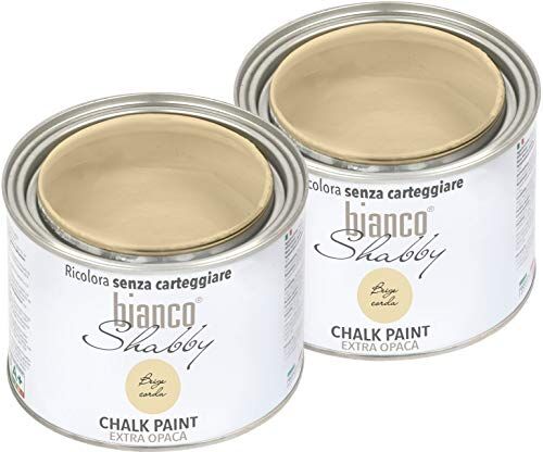 bianco Shabby CHALK PAINT Beige Corda Pittura Shabby Chic Vintage per Mobili e Pareti EXTRA OPACO (2 x 500 ml)