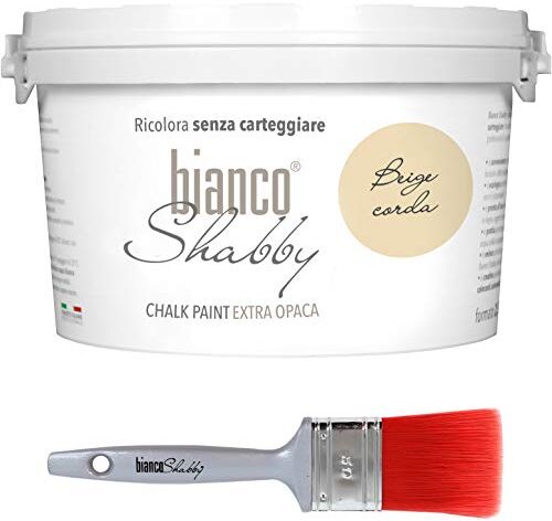 bianco Shabby CHALK PAINT Beige Corda Pittura Shabby Chic Vintage EXTRA OPACA (2,5 Litri) + 1 Pennello Professionale (50 mm)