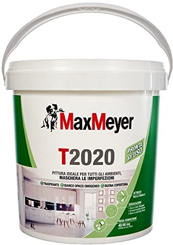 MAXMEYER T2020 Idropittura murale, Per tutti gli ambienti, Traspirante, Bianco, 4 L