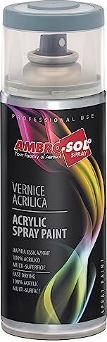 Ambro-Sol Smalto Acrilico Multiuso, Vernice Brillante per Interni ed Esterni, Adatto per Qualsiasi Tipo di Materiale, Bomboletta Spray in Banda Stagnata Riciclabile 400 ml, Grigio Vaio