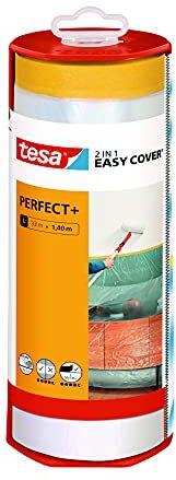 Tesa Easy Cover Perfect+ Dispenser XL, 2 in 1, pellicola e nastro washi per mascherature in pratico dispenser, Per tagli puliti e precisi, Copri lama integrato, 33 m x 1,40 m