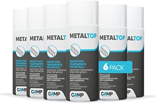 CAMP METAL TOP, Protettivo trasparente spray per metalli, Anti-graffio, Idrorepellente, Inalterabile nel tempo, resistente a raggi UV, Pack 6x400ml