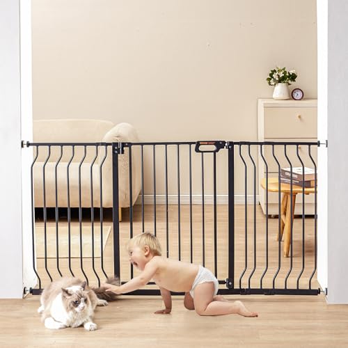 VEVOR Barriera di sicurezza estensibile, 75-147 cm, altezza di 76 cm, barriera per scale con chiusura automatica, senza foratura, grande apertura da 533 mm a 180°, recinzioni per bambini e cani per