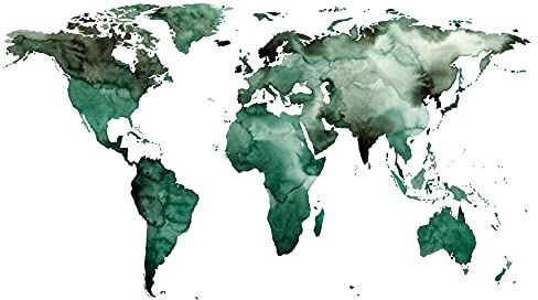 Rasch Tapeten   Carta da parati fotografica con mappa del mondo verde, effetto acquerello, 2,80 x 3,72 m (lunghezza x larghezza)