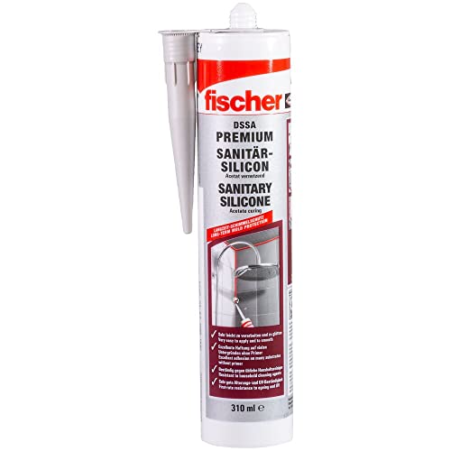 Fischer silicone sanitario DSSA SIG, per sigillare e stuccare in ambito sanitario e in cucina, cartuccia per numerosi usi e materiali da costruzione, 310 ml, colore grigio argento